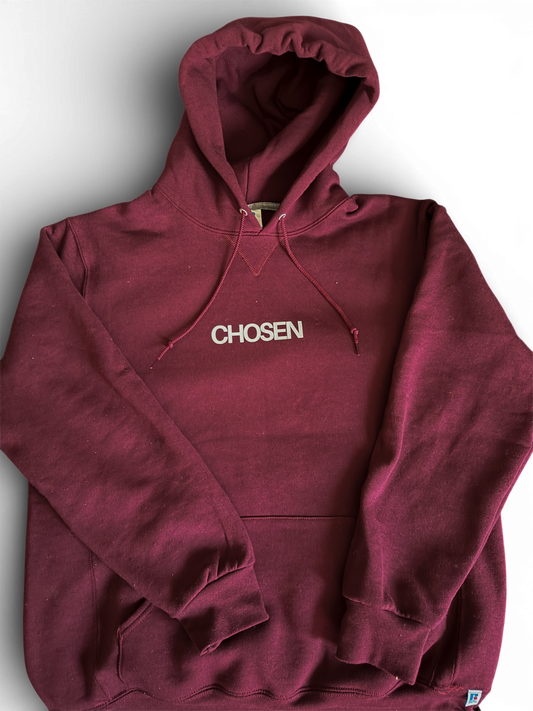 Chosen Burgundy Hoodie – “Breath in My Lungs, Proof of His Power” Christian Sweatshirt