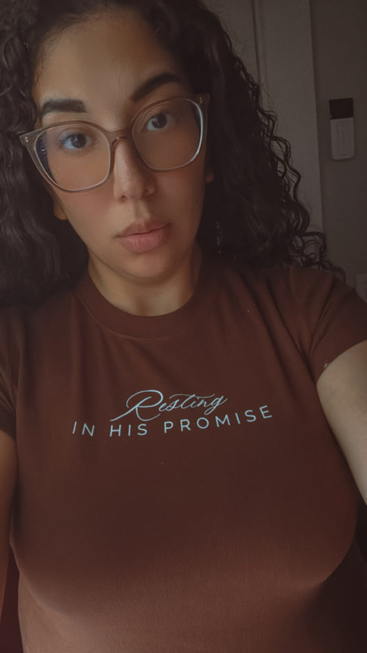 Rest in His Promises – Women’s Christian T-Shirt | Hebrews 10:23 Scripture Tee – Brown Crewneck