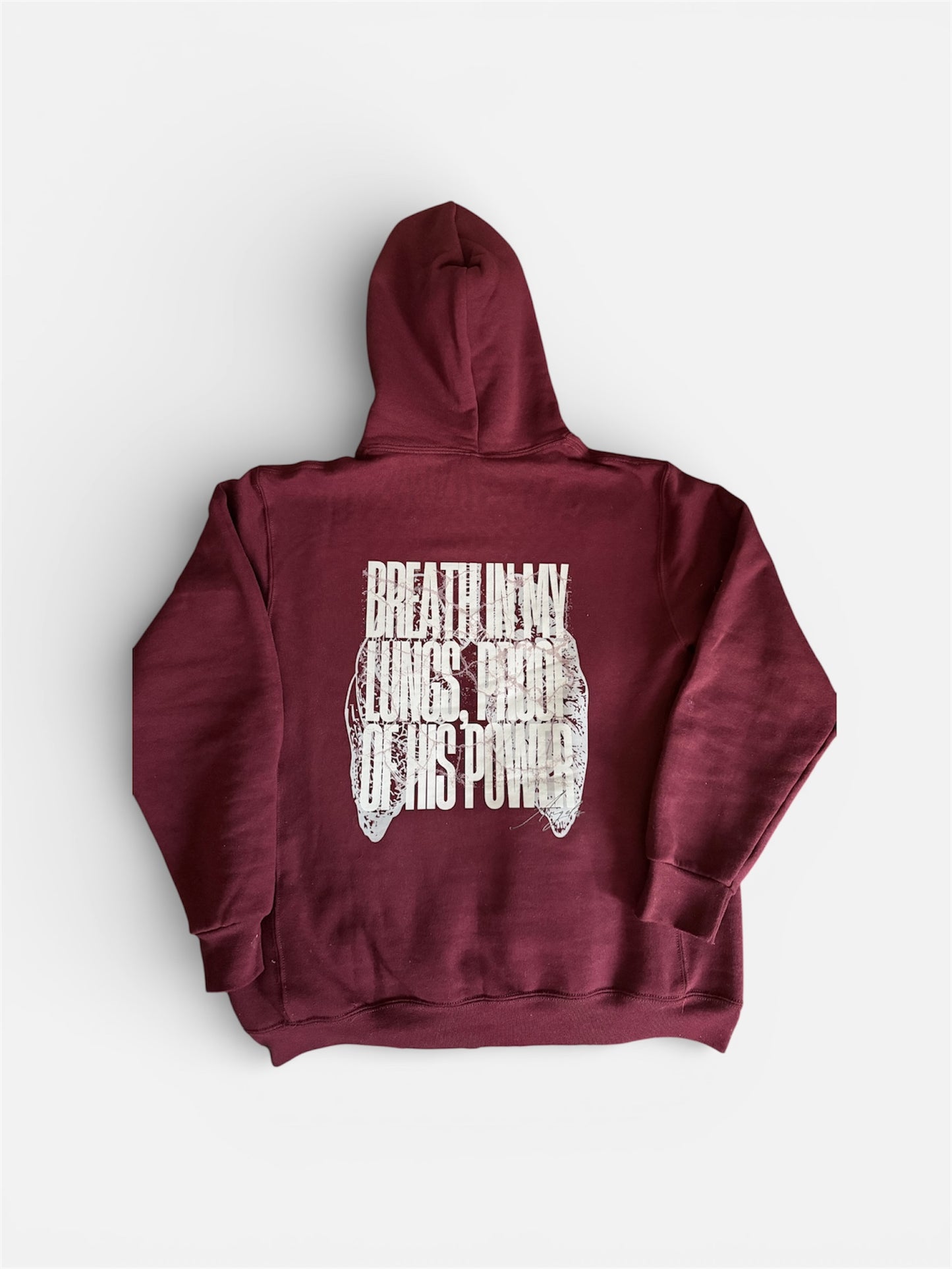 Chosen Burgundy Hoodie – “Breath in My Lungs, Proof of His Power” Christian Sweatshirt