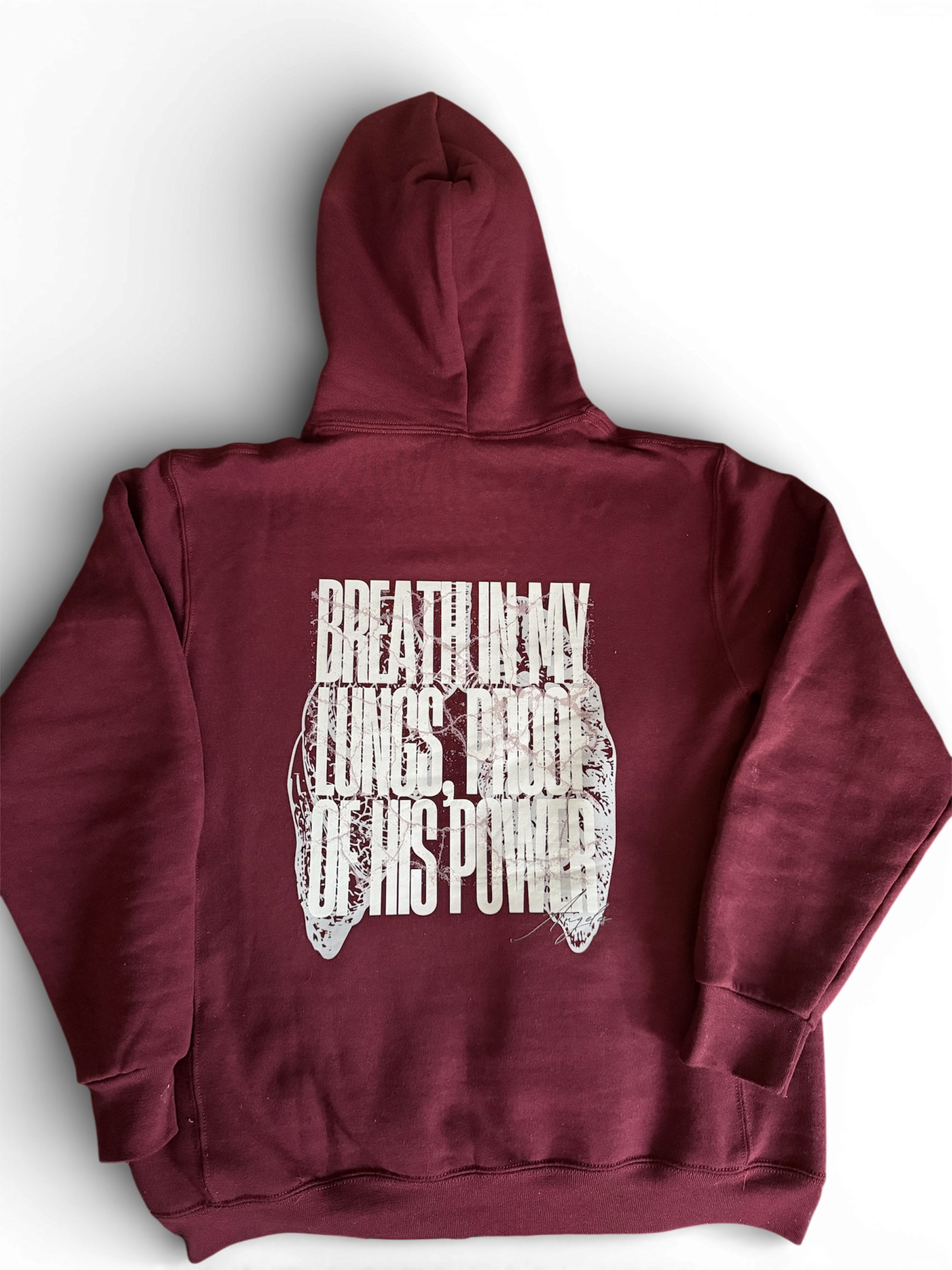 Chosen Burgundy Hoodie – “Breath in My Lungs, Proof of His Power” Christian Sweatshirt
